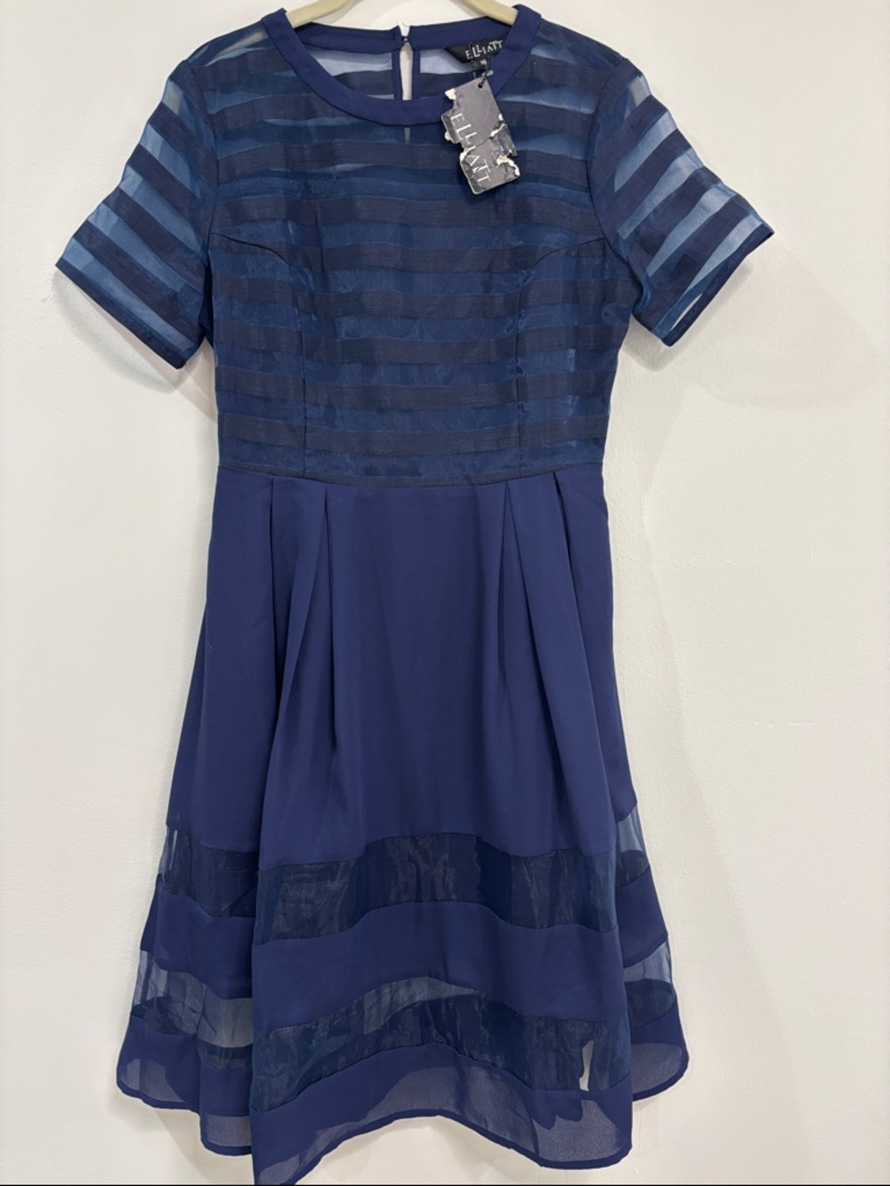 Elliatt Navy Sheer-Stripe Fit & Flare dutchess Dress